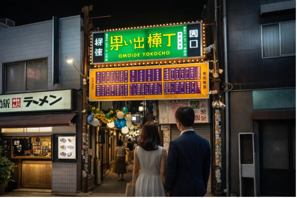 Omoide Yokocho (Callejón de los Recuerdos) en Shinjuku, Tokio. Una calle de unos 200 metros de largo por 2 metros de ancho que alberga unos 70 “isakayas” pequeños locales de 5 a 10 espacios para comer. Visitar Omoide Yokocho es obligatorio para los visitantes del ocupado y bullicioso distrito comercial de Shinjuku. La calle es famosa por crear memorias inolvidables desde el espíritu omotenashi de los isakayas. (Foto Edwin Garro, mejorada con IA).